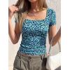 imageBTFBM Floral Square Neck Tops for Women 2026 Trendy Summer Outfits Short Sleeve Shirts Boho Top Beach Vacation ClothesDark Blue Blue Flower