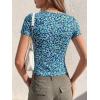 imageBTFBM Floral Square Neck Tops for Women 2026 Trendy Summer Outfits Short Sleeve Shirts Boho Top Beach Vacation ClothesDark Blue Blue Flower