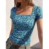 imageBTFBM Floral Square Neck Tops for Women 2026 Trendy Summer Outfits Short Sleeve Shirts Boho Top Beach Vacation ClothesDark Blue Blue Flower