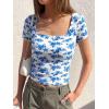imageBTFBM Floral Square Neck Tops for Women 2026 Trendy Summer Outfits Short Sleeve Shirts Boho Top Beach Vacation ClothesWhite Blue Flower