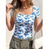 imageBTFBM Floral Square Neck Tops for Women 2026 Trendy Summer Outfits Short Sleeve Shirts Boho Top Beach Vacation ClothesWhite Blue Flower