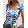 imageBTFBM Floral Square Neck Tops for Women 2026 Trendy Summer Outfits Short Sleeve Shirts Boho Top Beach Vacation ClothesWhite Blue Flower
