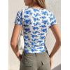 imageBTFBM Floral Square Neck Tops for Women 2026 Trendy Summer Outfits Short Sleeve Shirts Boho Top Beach Vacation ClothesWhite Blue Flower