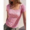 imageBTFBM Floral Square Neck Tops for Women 2026 Trendy Summer Outfits Short Sleeve Shirts Boho Top Beach Vacation ClothesWhite Pink Flower