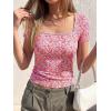 imageBTFBM Floral Square Neck Tops for Women 2026 Trendy Summer Outfits Short Sleeve Shirts Boho Top Beach Vacation ClothesWhite Pink Flower