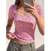 imageBTFBM Floral Square Neck Tops for Women 2026 Trendy Summer Outfits Short Sleeve Shirts Boho Top Beach Vacation ClothesWhite Pink Flower
