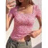imageBTFBM Floral Square Neck Tops for Women 2026 Trendy Summer Outfits Short Sleeve Shirts Boho Top Beach Vacation ClothesWhite Pink Flower