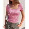 imageBTFBM Floral Square Neck Tops for Women 2026 Trendy Summer Outfits Short Sleeve Shirts Boho Top Beach Vacation ClothesWhite Pink Flower