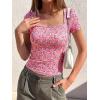 imageBTFBM Floral Square Neck Tops for Women 2026 Trendy Summer Outfits Short Sleeve Shirts Boho Top Beach Vacation ClothesWhite Pink Flower