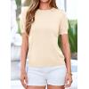 imageBTFBM Short Sleeve Sweater for Women 2026 Spring Summer Knit Basic Tops Lightweight Business Casual Vacation OutfitsBeige
