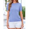 imageBTFBM Short Sleeve Sweater for Women 2026 Spring Summer Knit Basic Tops Lightweight Business Casual Vacation OutfitsLight Blue