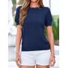 imageBTFBM Short Sleeve Sweater for Women 2026 Spring Summer Knit Basic Tops Lightweight Business Casual Vacation OutfitsNavy Blue