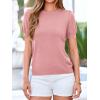 imageBTFBM Short Sleeve Sweater for Women 2026 Spring Summer Knit Basic Tops Lightweight Business Casual Vacation OutfitsPink