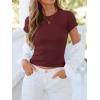 imageBTFBM Summer Tops for Women 2026 Crew Neck Rolled Sleeve T Shirts Knit Slim Basic Casual Spring Top Workout Y2k ClothesBurgundy