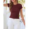 imageBTFBM Summer Tops for Women 2026 Crew Neck Rolled Sleeve T Shirts Knit Slim Basic Casual Spring Top Workout Y2k ClothesBurgundy