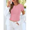 imageBTFBM Summer Tops for Women 2026 Crew Neck Rolled Sleeve T Shirts Knit Slim Basic Casual Spring Top Workout Y2k ClothesDusty Pink