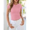 imageBTFBM Summer Tops for Women 2026 Crew Neck Rolled Sleeve T Shirts Knit Slim Basic Casual Spring Top Workout Y2k ClothesDusty Pink