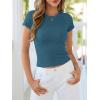 imageBTFBM Summer Tops for Women 2026 Crew Neck Rolled Sleeve T Shirts Knit Slim Basic Casual Spring Top Workout Y2k ClothesLake Blue