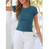 imageBTFBM Summer Tops for Women 2026 Crew Neck Rolled Sleeve T Shirts Knit Slim Basic Casual Spring Top Workout Y2k ClothesLake Blue