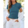imageBTFBM Summer Tops for Women 2026 Crew Neck Rolled Sleeve T Shirts Knit Slim Basic Casual Spring Top Workout Y2k ClothesLake Blue
