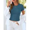 imageBTFBM Summer Tops for Women 2026 Crew Neck Rolled Sleeve T Shirts Knit Slim Basic Casual Spring Top Workout Y2k ClothesLake Blue