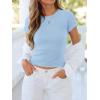 imageBTFBM Summer Tops for Women 2026 Crew Neck Rolled Sleeve T Shirts Knit Slim Basic Casual Spring Top Workout Y2k ClothesLight Blue
