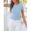 imageBTFBM Summer Tops for Women 2026 Crew Neck Rolled Sleeve T Shirts Knit Slim Basic Casual Spring Top Workout Y2k ClothesLight Blue