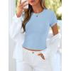 imageBTFBM Summer Tops for Women 2026 Crew Neck Rolled Sleeve T Shirts Knit Slim Basic Casual Spring Top Workout Y2k ClothesLight Blue
