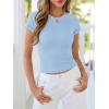 imageBTFBM Summer Tops for Women 2026 Crew Neck Rolled Sleeve T Shirts Knit Slim Basic Casual Spring Top Workout Y2k ClothesLight Blue