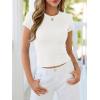 imageBTFBM Summer Tops for Women 2026 Crew Neck Rolled Sleeve T Shirts Knit Slim Basic Casual Spring Top Workout Y2k ClothesWhite