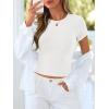imageBTFBM Summer Tops for Women 2026 Crew Neck Rolled Sleeve T Shirts Knit Slim Basic Casual Spring Top Workout Y2k ClothesWhite