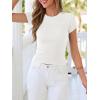 imageBTFBM Summer Tops for Women 2026 Crew Neck Rolled Sleeve T Shirts Knit Slim Basic Casual Spring Top Workout Y2k ClothesWhite