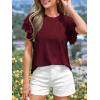 imageBTFBM Summer Tops for Women 2026 Crew Neck Ruffle Short Sleeve Shirts Loose Tunic Casual Spring BlousesBurgundy