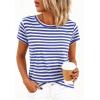 imageBTFBM Tops for Women Trendy Summer 2026 Crew Neck Short Sleeve T Shirts Striped Casual Vacation Blouse Loose Basic TeeBlue White