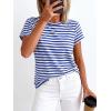 imageBTFBM Tops for Women Trendy Summer 2026 Crew Neck Short Sleeve T Shirts Striped Casual Vacation Blouse Loose Basic TeeBlue White
