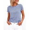 imageBTFBM Tops for Women Trendy Summer 2026 Crew Neck Short Sleeve T Shirts Striped Casual Vacation Blouse Loose Basic TeeBlue White