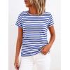imageBTFBM Tops for Women Trendy Summer 2026 Crew Neck Short Sleeve T Shirts Striped Casual Vacation Blouse Loose Basic TeeBlue White