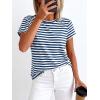 imageBTFBM Tops for Women Trendy Summer 2026 Crew Neck Short Sleeve T Shirts Striped Casual Vacation Blouse Loose Basic TeeDark Blue White