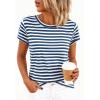 imageBTFBM Tops for Women Trendy Summer 2026 Crew Neck Short Sleeve T Shirts Striped Casual Vacation Blouse Loose Basic TeeDark Blue White