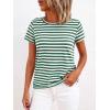 imageBTFBM Tops for Women Trendy Summer 2026 Crew Neck Short Sleeve T Shirts Striped Casual Vacation Blouse Loose Basic TeeGreen White
