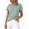 imageBTFBM Tops for Women Trendy Summer 2026 Crew Neck Short Sleeve T Shirts Striped Casual Vacation Blouse Loose Basic TeeGreen White