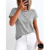 imageBTFBM Tops for Women Trendy Summer 2026 Crew Neck Short Sleeve T Shirts Striped Casual Vacation Blouse Loose Basic TeeGrey White