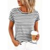 imageBTFBM Tops for Women Trendy Summer 2026 Crew Neck Short Sleeve T Shirts Striped Casual Vacation Blouse Loose Basic TeeGrey White