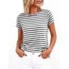 imageBTFBM Tops for Women Trendy Summer 2026 Crew Neck Short Sleeve T Shirts Striped Casual Vacation Blouse Loose Basic TeeGrey White