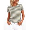 imageBTFBM Tops for Women Trendy Summer 2026 Crew Neck Short Sleeve T Shirts Striped Casual Vacation Blouse Loose Basic TeeLight Blue Khaki