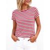 imageBTFBM Tops for Women Trendy Summer 2026 Crew Neck Short Sleeve T Shirts Striped Casual Vacation Blouse Loose Basic TeeRed White