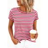 imageBTFBM Tops for Women Trendy Summer 2026 Crew Neck Short Sleeve T Shirts Striped Casual Vacation Blouse Loose Basic TeeRed White