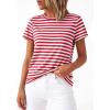 imageBTFBM Tops for Women Trendy Summer 2026 Crew Neck Short Sleeve T Shirts Striped Casual Vacation Blouse Loose Basic TeeRed White
