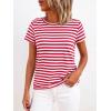 imageBTFBM Tops for Women Trendy Summer 2026 Crew Neck Short Sleeve T Shirts Striped Casual Vacation Blouse Loose Basic TeeRed White