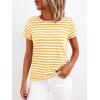 imageBTFBM Tops for Women Trendy Summer 2026 Crew Neck Short Sleeve T Shirts Striped Casual Vacation Blouse Loose Basic TeeYellow White